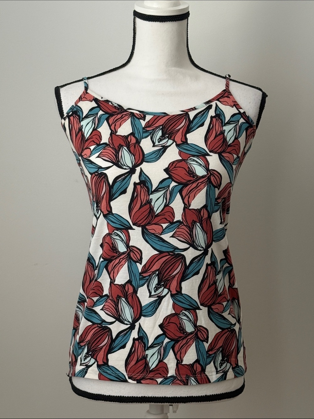 LOFT Floral Print Adjustable Spaghetti Strap Tank Top - White & Teal